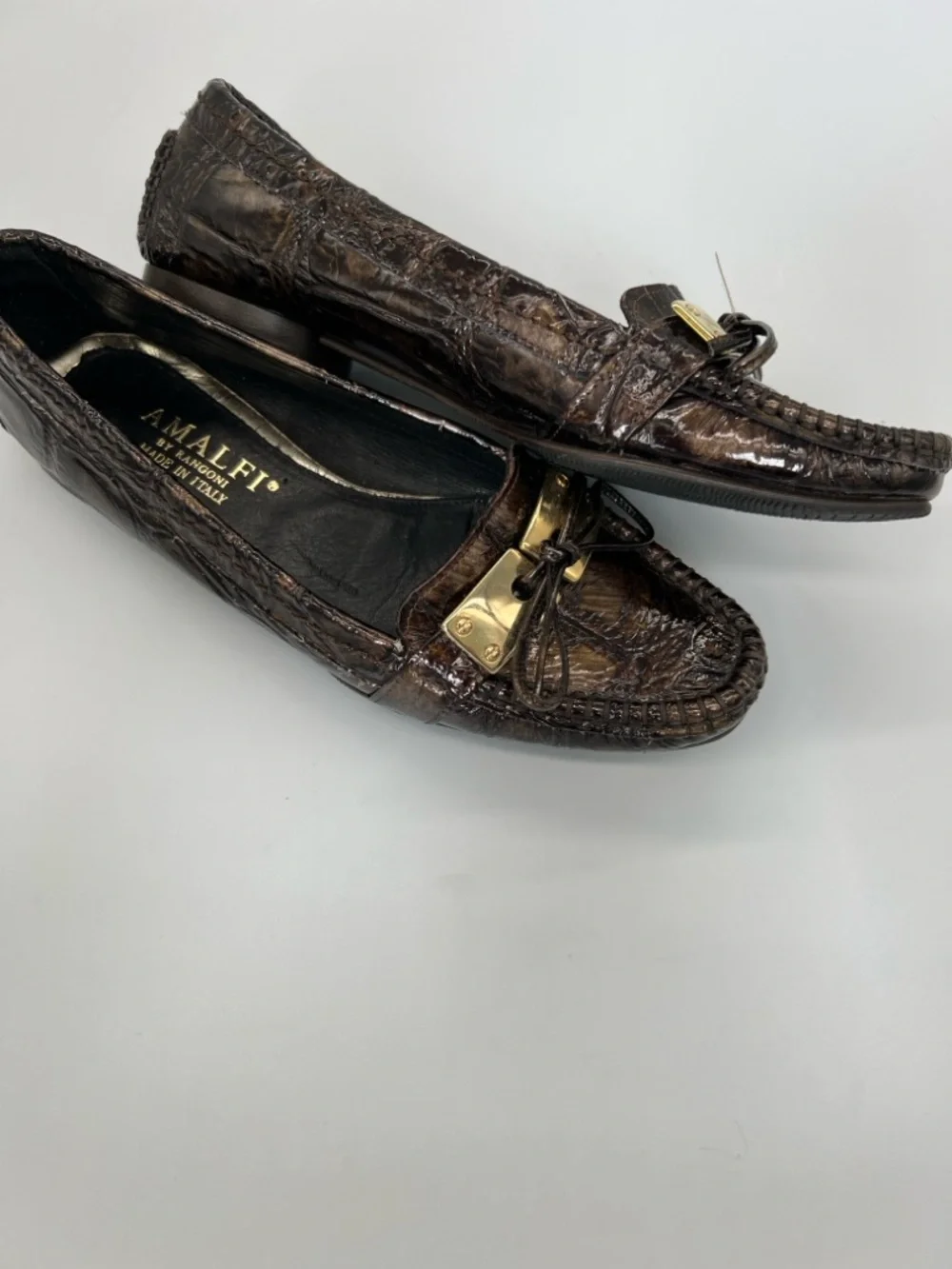 Amalfi Dark Brown Croc-Embossed Leather Loafers with Gold Accent